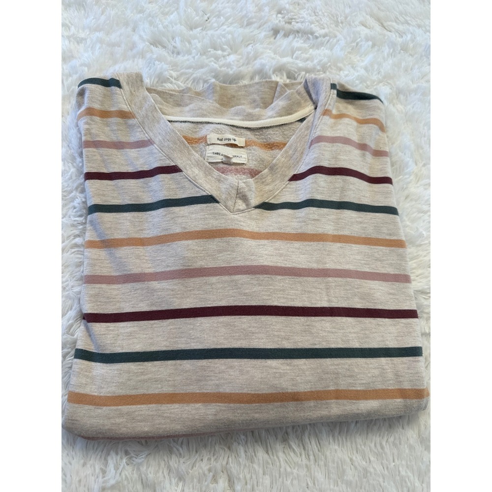 Anthropologie Thread Supply Striped V Neck Long Sleeve Tunic Top Womens Small - Picture 9 of 9